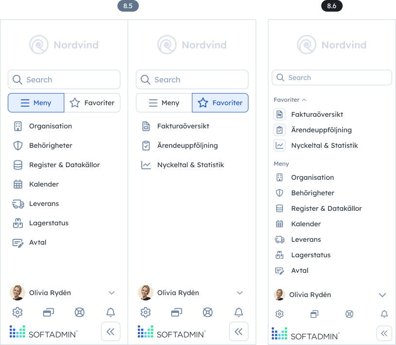 Softadmin®s main menu